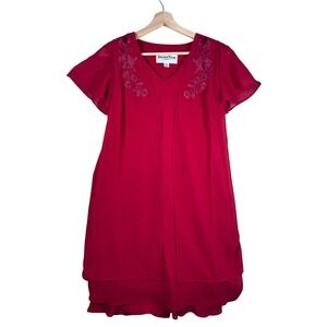 VTG Retro Dress Another‎ Thyme Red Floral Embroidered Party Cocktail 6P Layered
